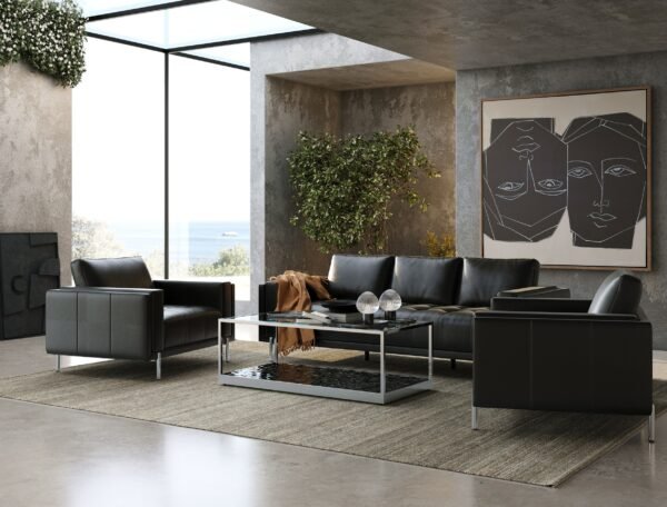 Divani Casa Schmidt - Modern Black Leather Sofa + 2 Chairs