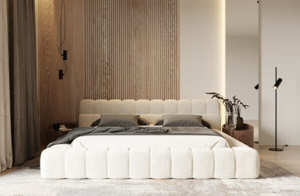 Divani Casa Tyree - Modern Tufted Off-White Fabric Bed