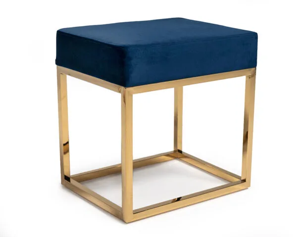 Modrest Downey Modern Blue Velvet & Gold Stool Ottoman - Image 5