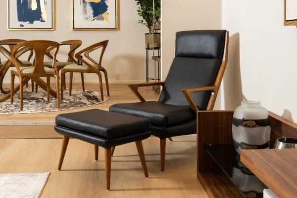 Modrest Fulton Modern Black Lounge Chair & Ottoman - Image 4