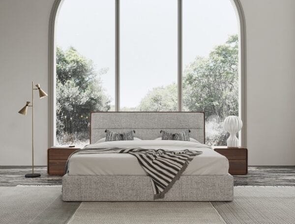 Modrest Dustin - Modern Grey Fabric & Walnut Trimmed Bedroom Set - Image 4