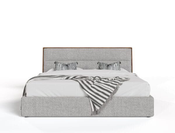 Modrest Dustin - Modern Grey Fabric & Walnut Trimmed Bed - Image 5