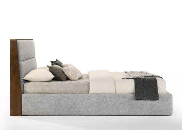 Modrest Dustin - QueenModern Grey Fabric & Walnut Trimmed Bed