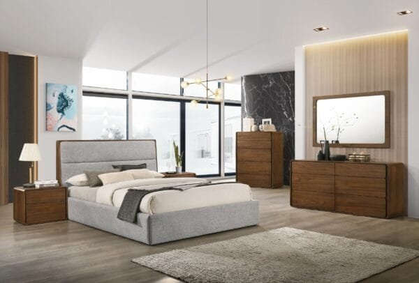 Modrest Dustin - Modern Grey Fabric & Walnut Trimmed Bedroom Set - Image 2