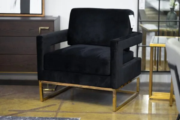 Modrest Edna - Modern Black Velvet & Gold Accent Chair - Image 5