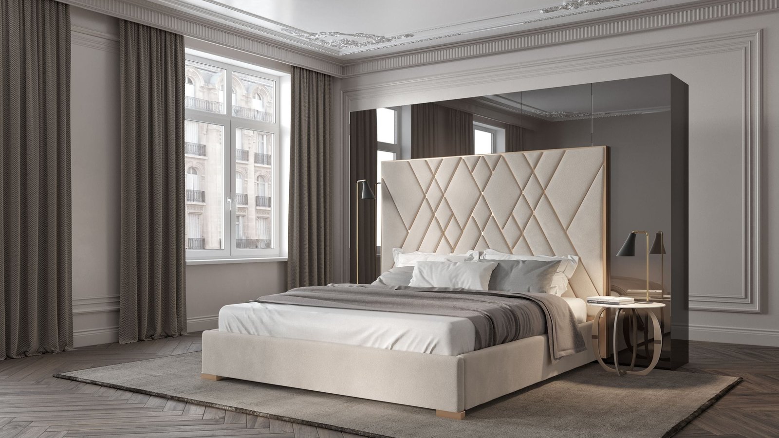 Modrest Eldora - Queen Glam Beige Velvet and Brushed Brass Bed 1 Modrest Eldora - Queen Glam Beige Velvet and Brushed Brass Bed