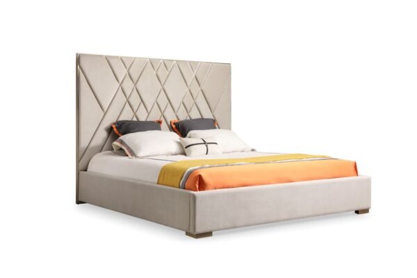 Modrest Eldora - Glam Beige Velvet and Brushed Brass Bed - Image 4