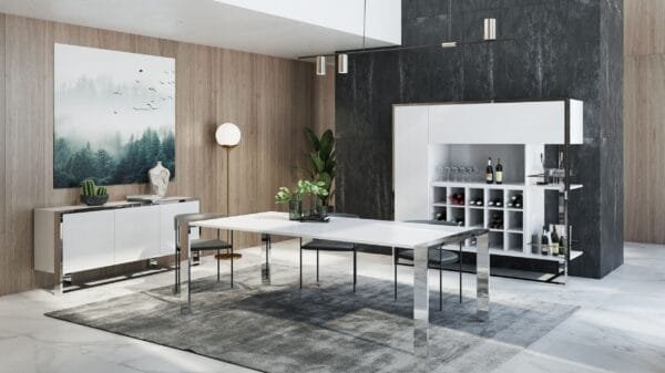 Modrest Fauna - Modern White High Gloss & Stainless Steel Buffet - Image 3