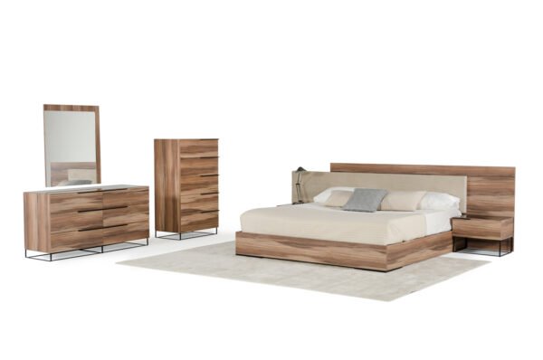 Queen Nova Domus Matteo Italian Modern Walnut & Fabric Bedroom Set