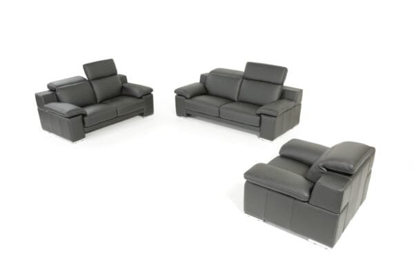 Lamod Italia Evergreen Modern Black Italian Leather Sofa Set - Image 3