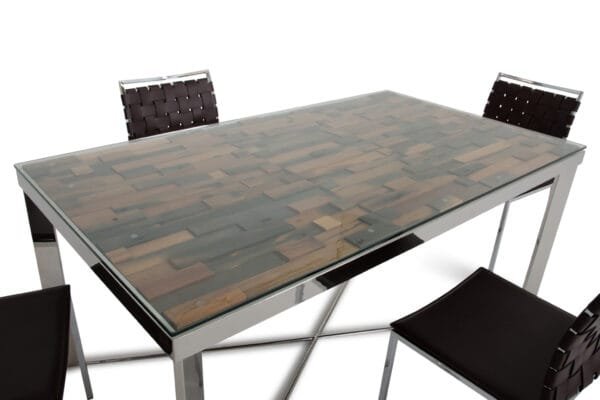 Modrest Santiago Modern Rectangular Wood Mosaic Dining Table - Image 4