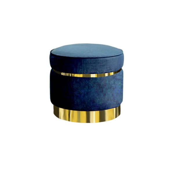 Divani Casa Tenaya Modern Blue Velvet & Gold Ottoman - Image 3