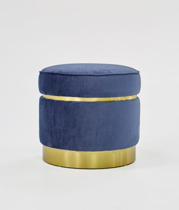 Divani Casa Tenaya Modern Blue Velvet & Gold Ottoman - Image 4