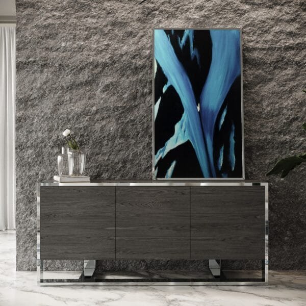 Modrest Fauna - Modern Elm Grey & Stainless Steel Buffet - Image 3