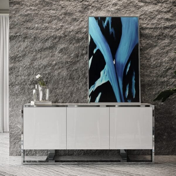 Modrest Fauna - Modern White High Gloss & Stainless Steel Buffet - Image 4