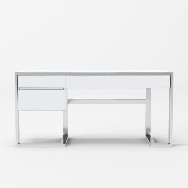 Modrest Fauna - Modern White High Gloss & Stainless Steel Desk - Image 2