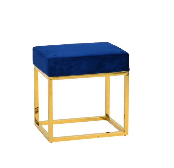 Modrest Downey Modern Blue Velvet & Gold Stool Ottoman - Image 4