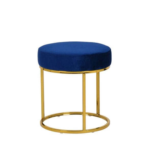 Modrest Elmont Modern Blue Velvet & Gold Stool Ottoman - Image 2