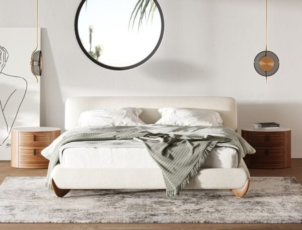 Modrest Fleury - Contemporary Cream Fabric and Walnut  Bed-eastern - Image 2