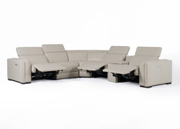 Modrest Frazier - Modern Light Grey Leather Sectional Sofa with 3 Recliners + Console - Image 3