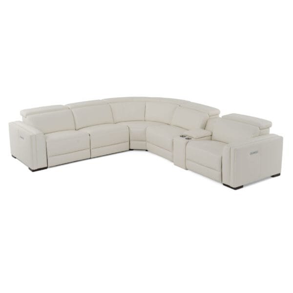 Modrest Frazier - Modern White Leather Sectional Sofa with 3 Recliners + Console - Image 2