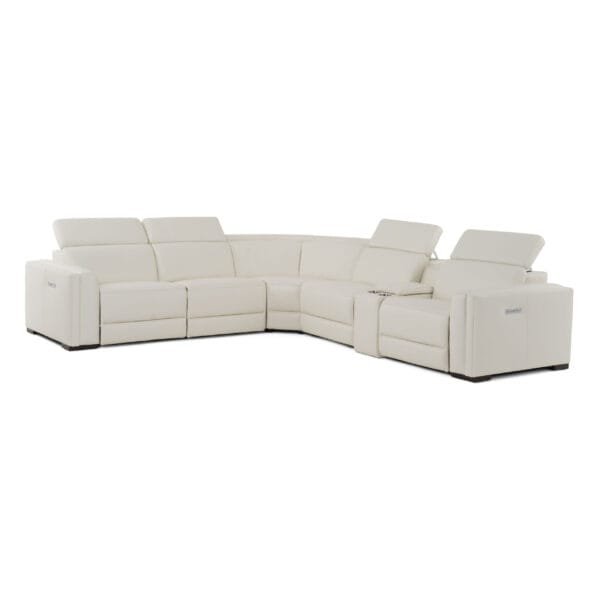Modrest Frazier - Modern White Leather Sectional Sofa with 3 Recliners + Console - Image 3