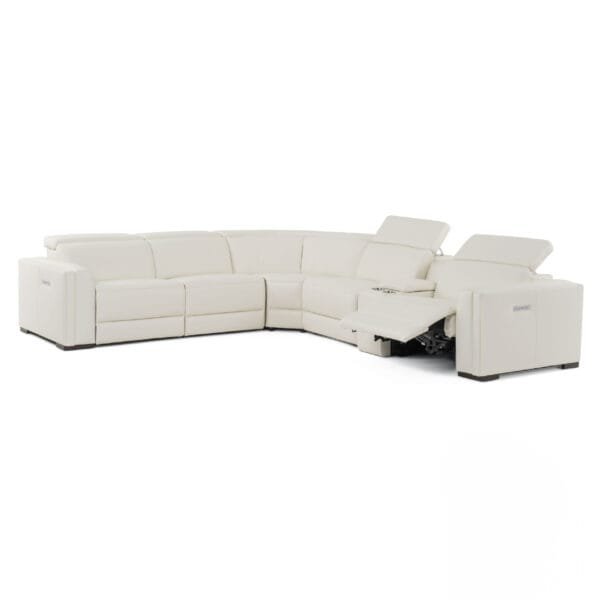 Modrest Frazier - Modern White Leather Sectional Sofa with 3 Recliners + Console - Image 4