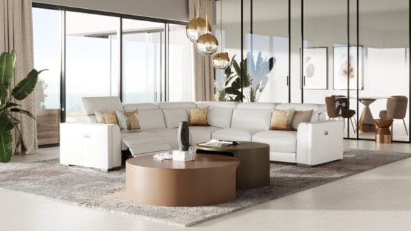 Modrest Frazier - Modern White Leather Sectional Sofa with 3 Recliners - Image 2