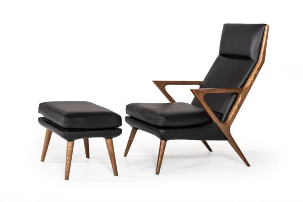 Modrest Fulton Modern Black Lounge Chair & Ottoman - Image 3