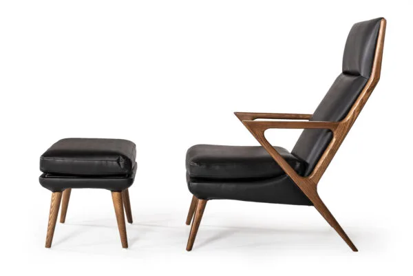 Modrest Fulton Modern Black Lounge Chair & Ottoman
