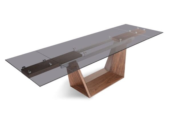 Modrest Babia Modern Smoked Glass & Walnut Extendable Dining Table - Image 5