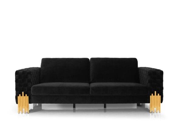 Divani Casa Georgia- Modern Velvet Glam Black + Gold Sofa - Image 2