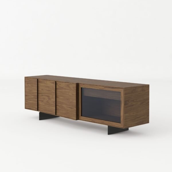 Modrest Glencoe - Modern Walnut & Grey Glass Buffet - Image 2