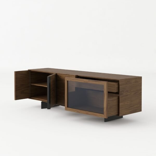 Modrest Glencoe - Modern Walnut & Grey Glass Buffet - Image 3