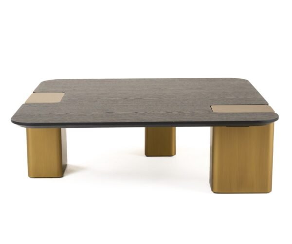 Modrest Harold - Modern Black Oak+ Brushed Gold Oak Square Small Coffee Table - Image 2