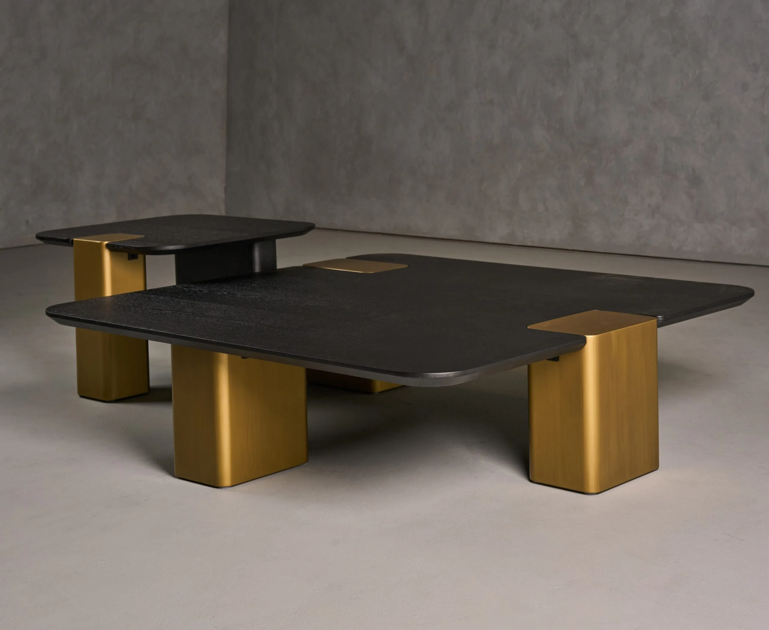 Modrest Harold - Modern Black + Brushed Gold Oak Square Coffee Table Set