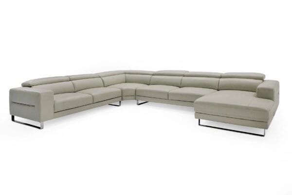 Divani Casa Hawkey - Contemporary Light Grey Leather RAF Chaise Sectional Sofa - Image 2