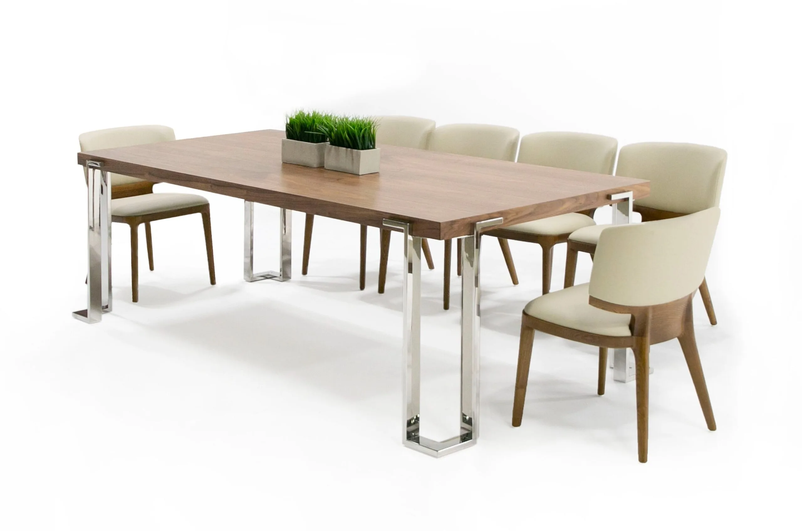 Modrest Heloise - Modern Walnut & Stainless Steel Dining Table - Image 2