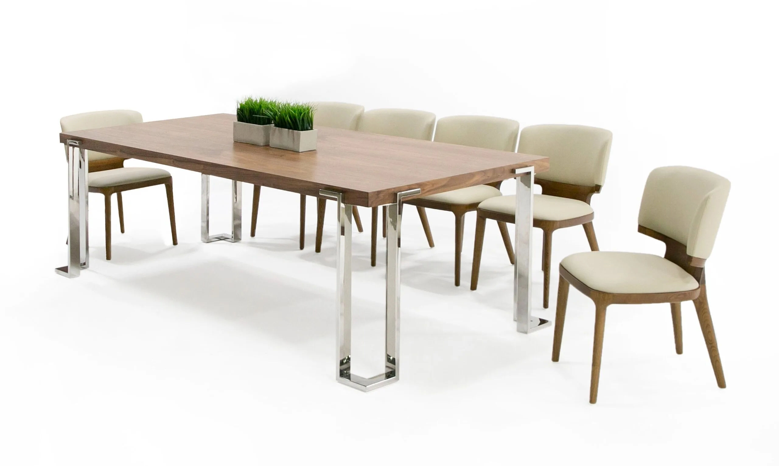 Modrest Heloise - Modern Walnut & Stainless Steel Dining Table - Image 3