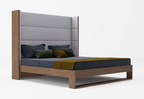 Modrest Helenora - Contemporary Grey Fabric & Walnut Trim Bed