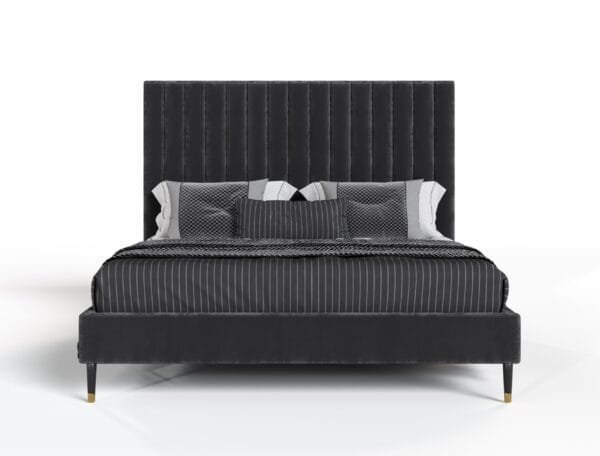 Modrest Hemlock Howard- Modern Dark Grey Velvet and Shagreen Grey Bedroom Set - Image 3