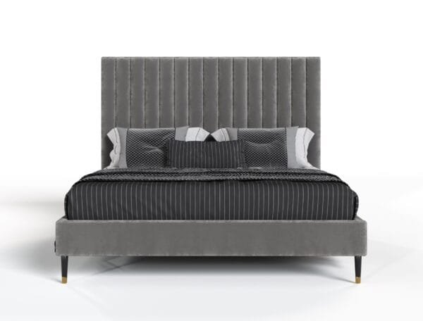 Modrest Hemlock - Modern Grey Velvet Bed - Image 4