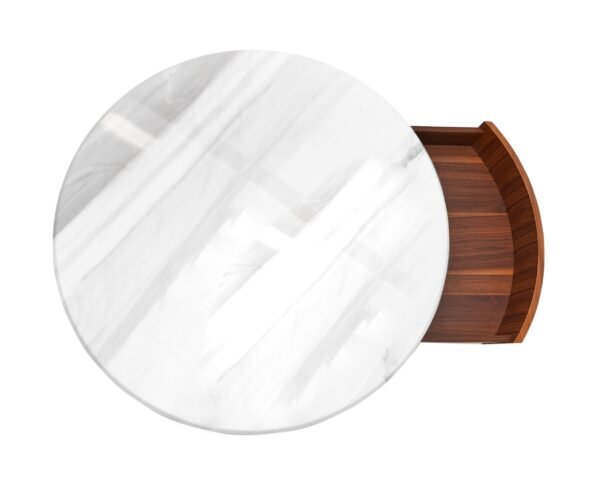 Nova Domus Hilton- Modern Walnut and White Marble Round Coffee Table - Image 2