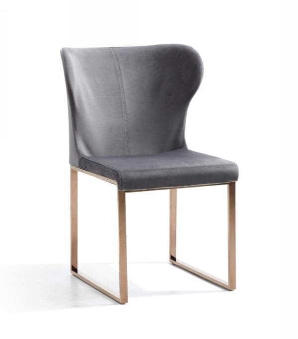 Modrest Chadwick Modern Grey Velvet & Rosegold Dining Chair - Image 5