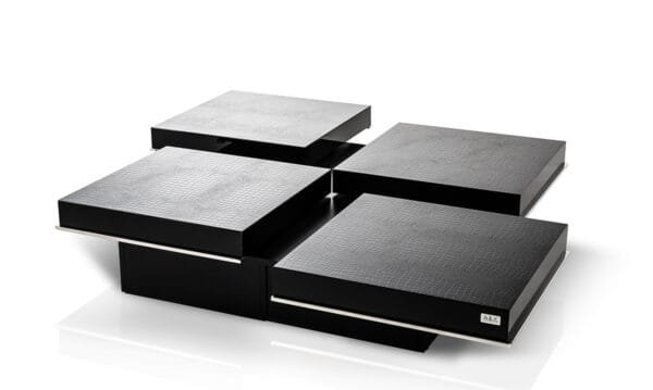 Horizon - Modern Black Crocodile Coffee Table w/ Pull Out Squares
