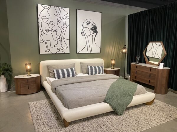 Modrest Fleury - Contemporary Cream Fabric and Walnut  Bedroom Set - Image 5