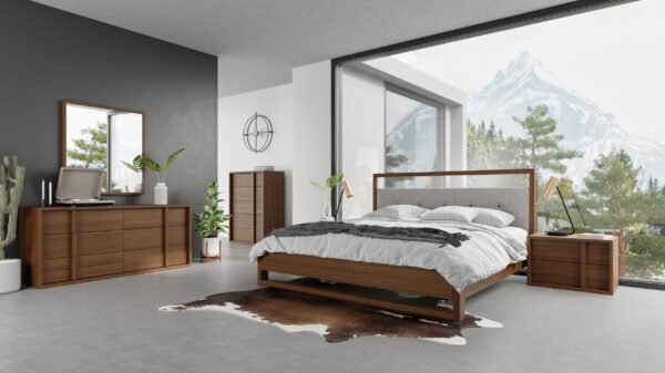 Nova Domus Falcor - Modern Grey Fabric & Walnut Veneer Bed - Image 3