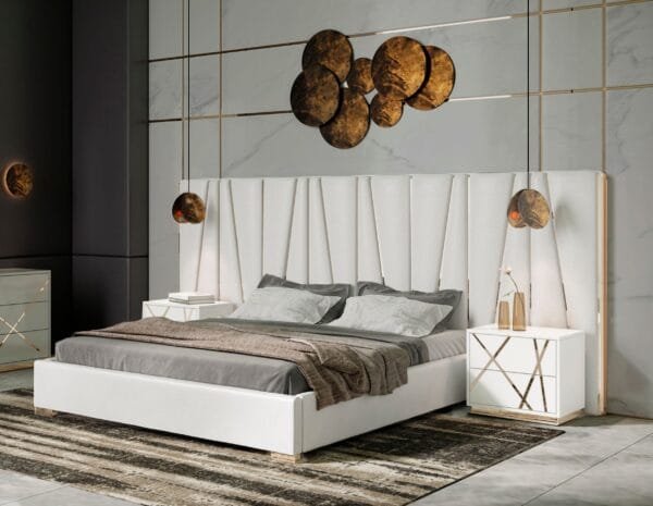 Modrest Nixa Modern White Bonded Leather & Gold Bed - Image 5