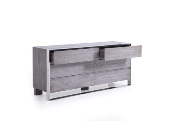 Queen Modrest Arlene Modern Grey Elm & Stainless Steel Bedroom Set - Image 5