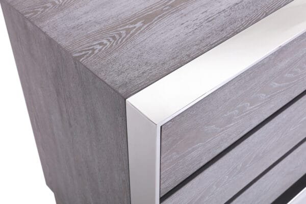 Queen Modrest Arlene Modern Grey Elm & Stainless Steel Bedroom Set - Image 3